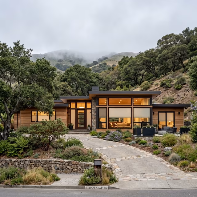 La Grange Window Coverings Hunter Douglas Duette Architella cellular shades with R-7.0 insulation on a contemporary Terra Linda hillside home managing Bay fog humidity and UV exposure, San Rafael CA 94901