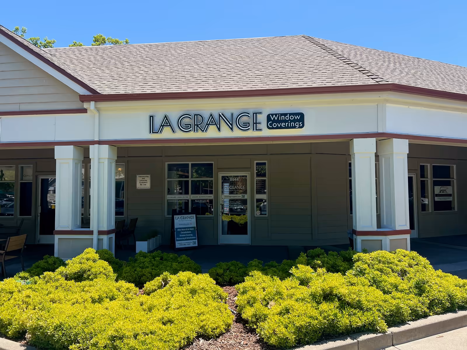 La Grange Window Coverings storefront at 8944 Brooks Rd S in Windsor, serving window treatments across Sonoma and Marin County