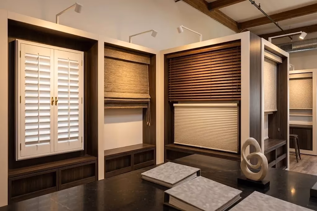 La Grange Window Coverings curated Hunter Douglas Signature Gallery showcasing roller shades shutters and blinds with PowerView automation in a luxury Sonoma County showroom, Windsor CA 95492