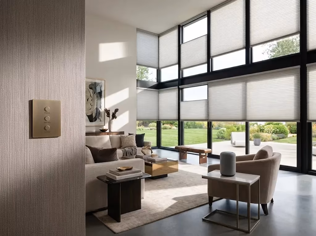 La Grange Window Coverings Hunter Douglas PowerView Gen 3 motorized shade automation with smartphone control and Somfy integration for whole-home scheduling, Windsor CA 95492